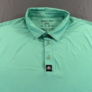 Tattoo Golf Polo Green Mens 2XL Skull Logo Performance Golf Shirt Stretch Active